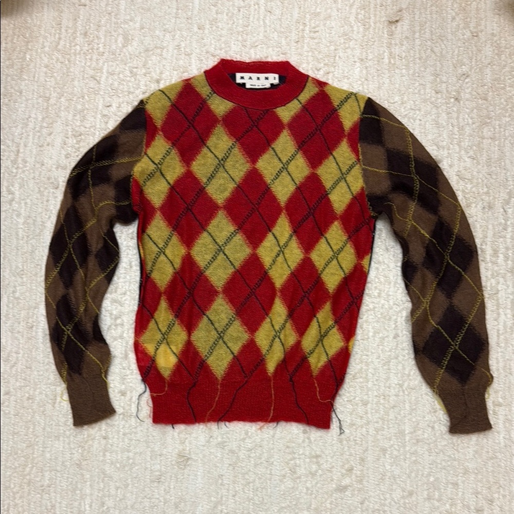 Marni Men's Argyle Crewneck Sweater - Red, Yellow, Brown